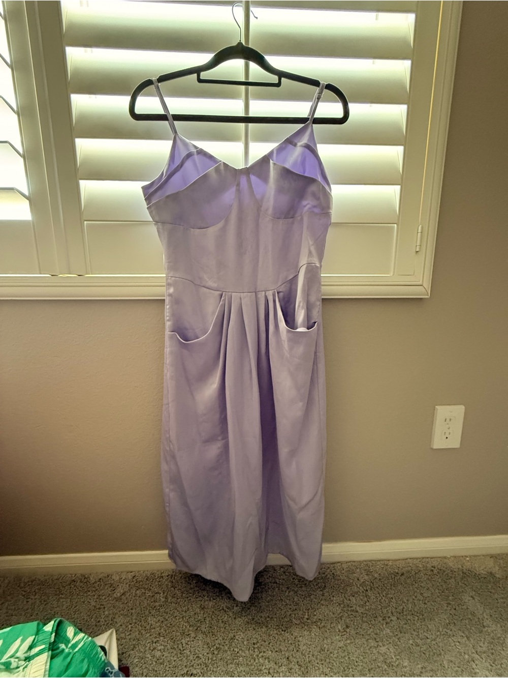 Lilac Satin Spaghetti Strap Midi Dress